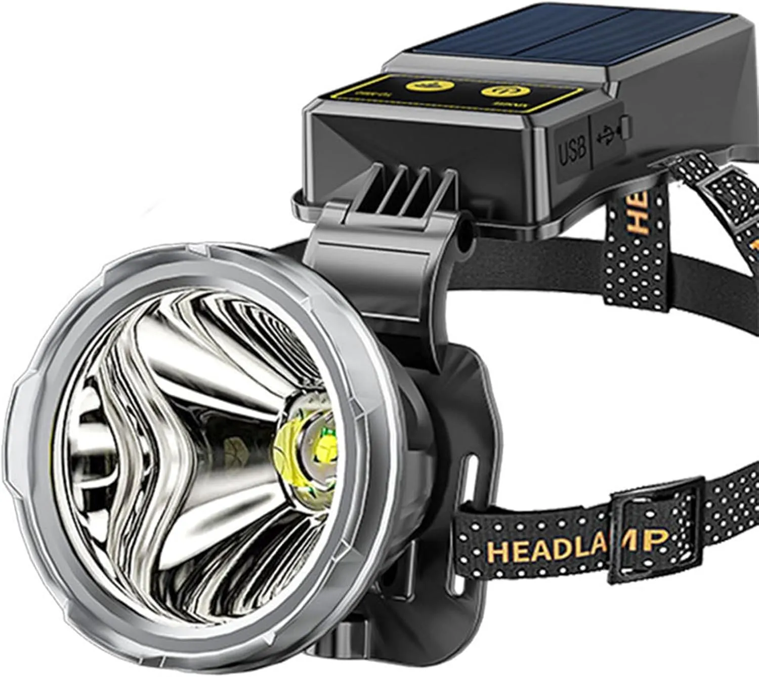 Head Lamp, Led Headlamp Rechargeable by USB or Sunlight, 3 Lighting Modes, 3000mAh Battery Life, Waterproof, Camping Headlamps for Outdoor Camping, Hiking, Hunting, Running, Survival