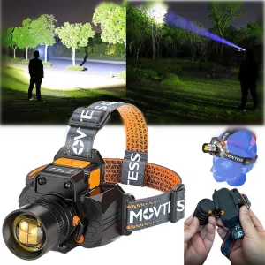 Head-Mounted Induction Zoomable Super Bright Flashlight,LED Rechargeable High Power Headlamp,Waterproof Portable Fishing Light,3 Modes Torch for Outdoor Running Camping (Black)
