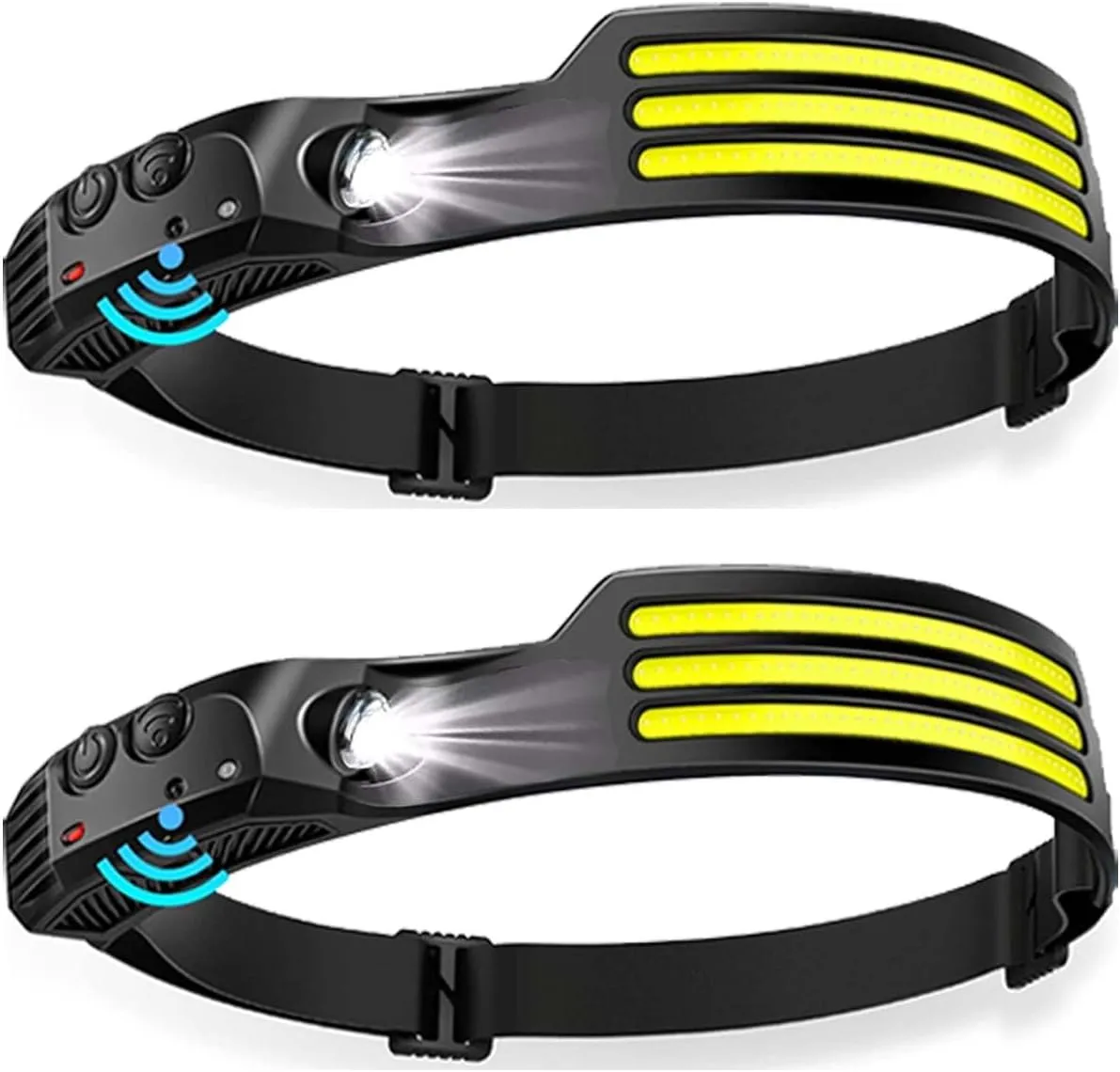 Headlamp Rechargeable 2PCS, 230° Wide Beam Head Lamp LED with Motion Sensor for Adults - Camping Accessories Gear, Waterproof Head Light Flashlight for Hiking, Running, Repairing, Fishing, Cycling