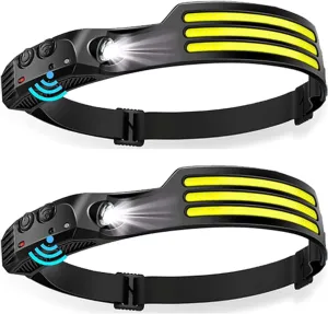 Headlamp Rechargeable 2PCS, 230° Wide Beam Head Lamp LED with Motion Sensor for Adults - Camping Accessories Gear, Waterproof Head Light Flashlight for Hiking, Running, Repairing, Fishing, Cycling