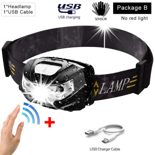 Headlamp Rechargeable LED Headlight Body Motion Sensor 10000Lm Powerful
