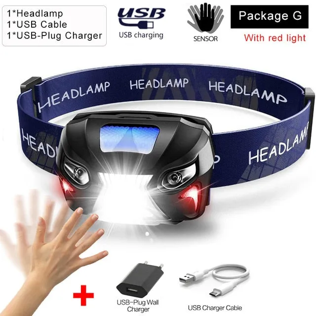 Headlamp Rechargeable LED Headlight Body Motion Sensor 10000Lm Powerful
