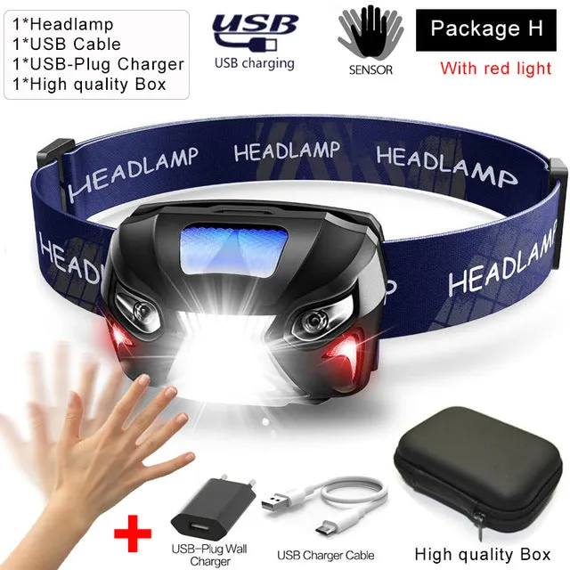 Headlamp Rechargeable LED Headlight Body Motion Sensor 10000Lm Powerful