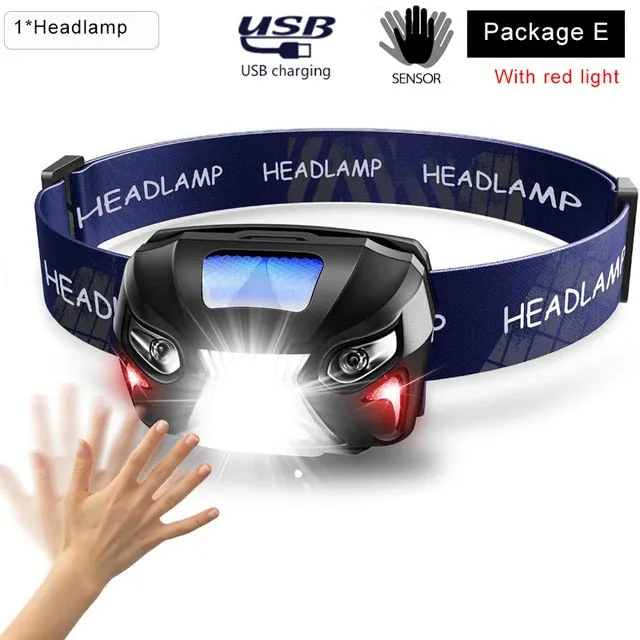Headlamp Rechargeable LED Headlight Body Motion Sensor 10000Lm Powerful