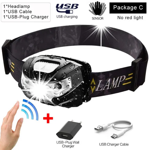 Headlamp Rechargeable LED Headlight Body Motion Sensor 10000Lm Powerful