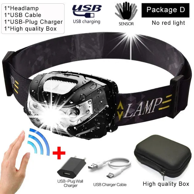 Headlamp Rechargeable LED Headlight Body Motion Sensor 10000Lm Powerful