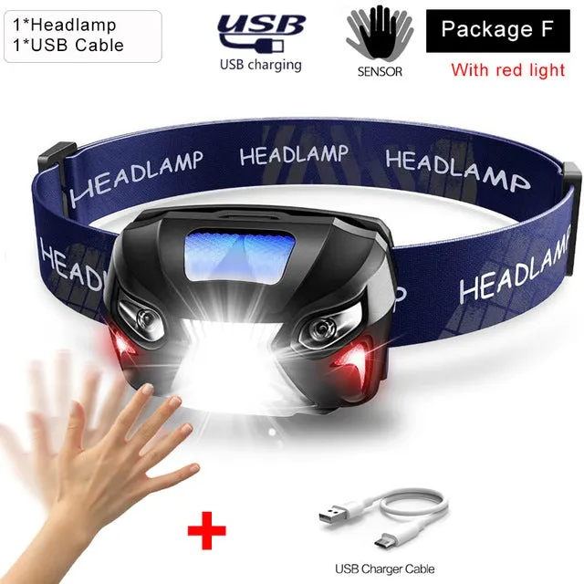 Headlamp Rechargeable LED Headlight Body Motion Sensor 10000Lm Powerful