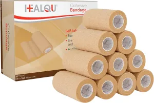 HEALQU Self Adhesive Bandage Wrap – 4" x 5 Yard, 12 Rolls Cohesive Tape for Athletic & Sports - Self Adherent Medical Tape, Flexible, Waterproof Elastic Bandages for Wrist & Ankle Vet Wrap for Dogs