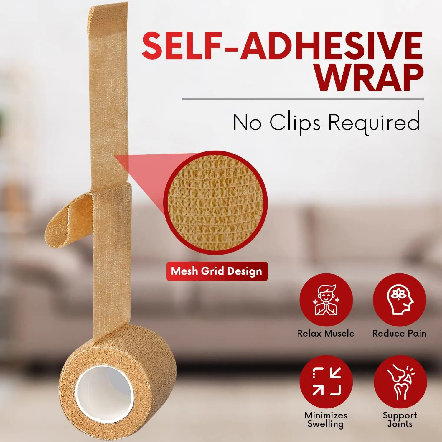 HEALQU Self Adhesive Bandage Wrap – 4" x 5 Yard, 12 Rolls Cohesive Tape for Athletic & Sports - Self Adherent Medical Tape, Flexible, Waterproof Elastic Bandages for Wrist & Ankle Vet Wrap for Dogs
