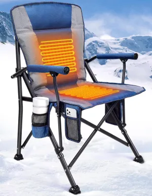 Heated Camping Chair for Adults, Heats Back and Seat, 3 Heat Levels, Fully Padded Heated Folding Chair for Outdoor Sports with Cup Holder, Rich Pockets, Battery NOT Included