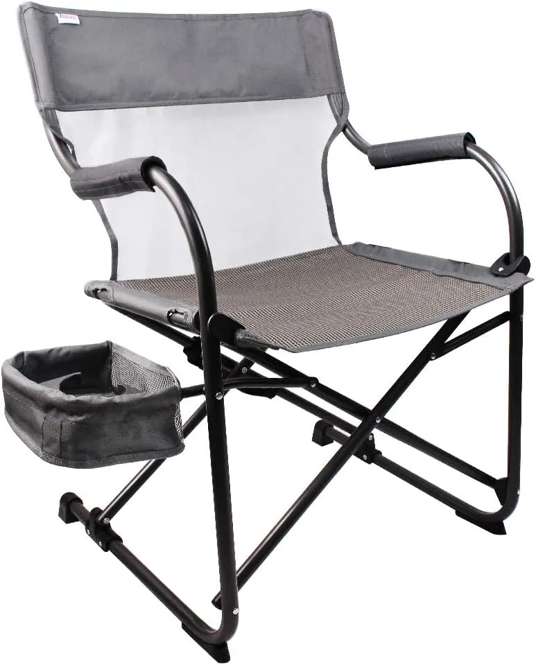Heavy Duty Portable Foldable Director's Chair, Gray - Perfect for Outdoor Use with Camping and Sporting Events, Side Basket Has Storage for Everyday Essentials