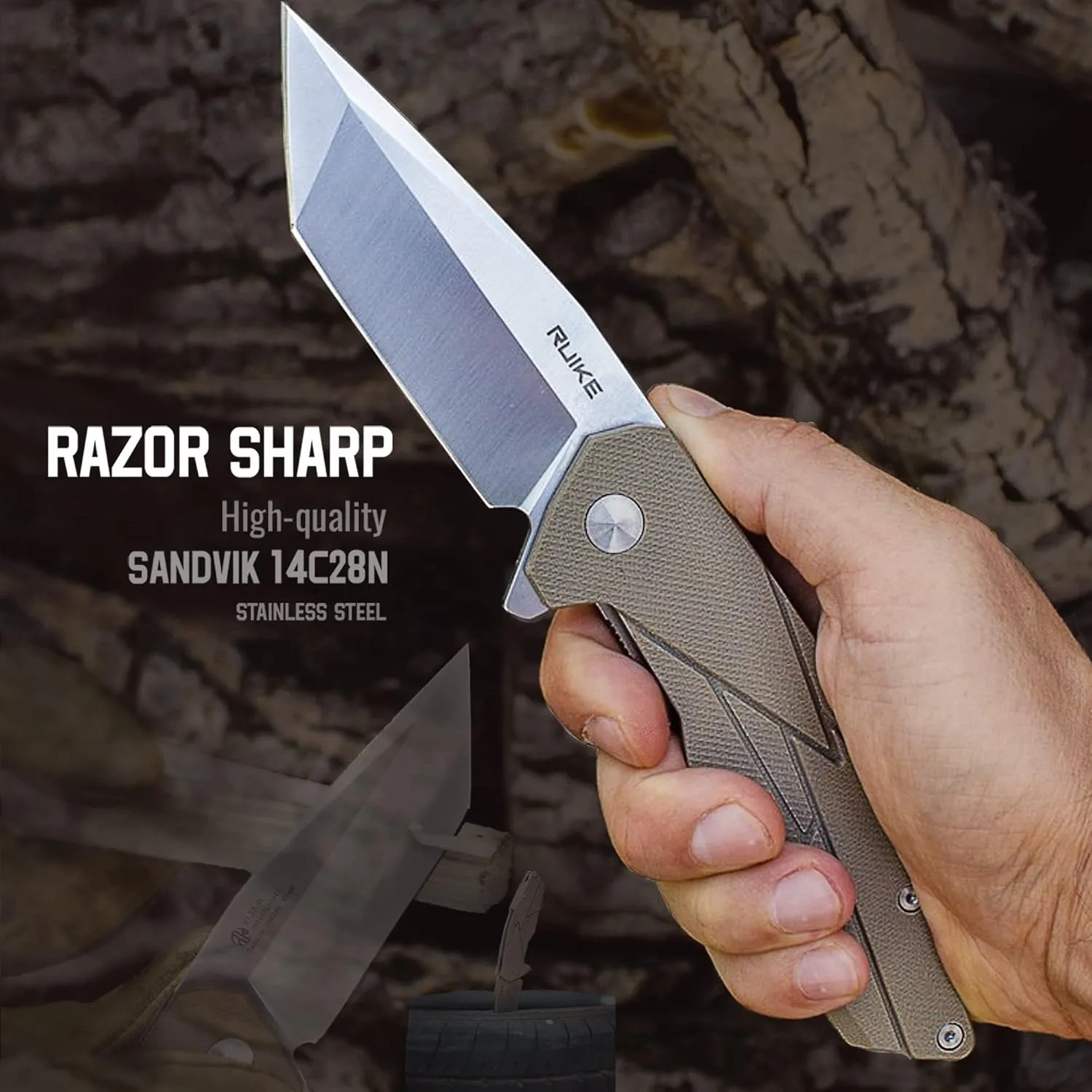 Heavy Tactical Folding Pocket Knife for men,14C28N Stainless Steel Blade,G10 Handle,Liner Lock,EDC Camping Knives Belt Clip, Carry,Bushcrafting Hunting Microtech Elemental Fishing Hiking Outdoor,Father Dad Gifts Multi-tool Ruike 138
