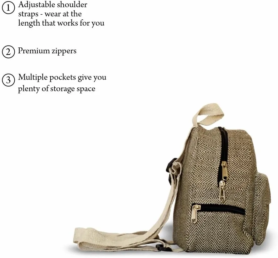 Hemp Mini Backpack for women Adjustable shoulder strap Mini Bag Washable Lightweight Casual Daypack (Dark Green)