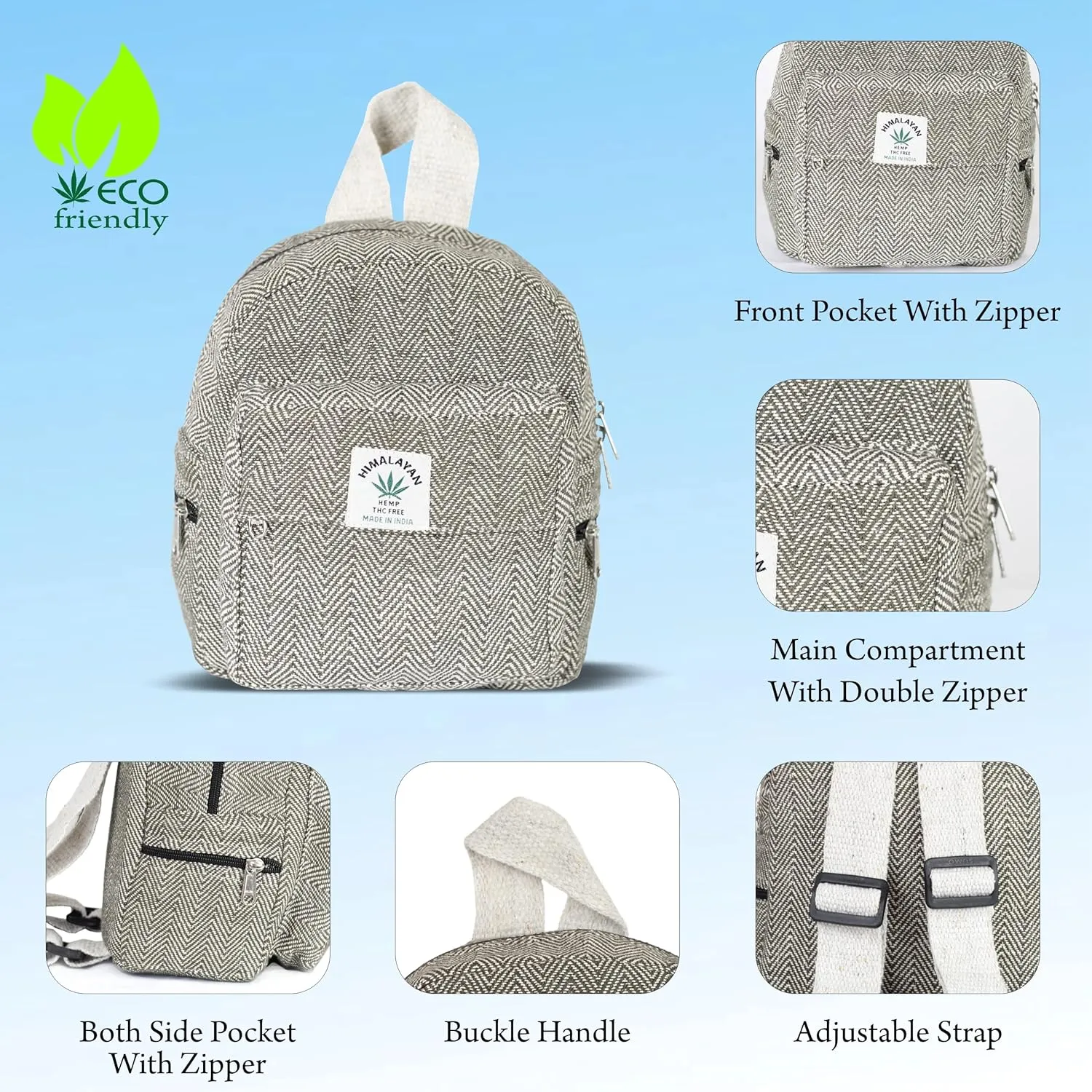 Hemp Mini Backpack for women Adjustable shoulder strap Mini Bag Washable Lightweight Casual Daypack (Dark Green)