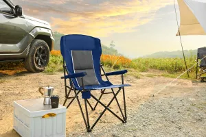 High Back Heavy Duty Lawn Chair – Portable, Collapsible, Supports 250lbs, Navy Blue with Cup Holder – Camping, Beach, & Outdoor Events (1 Doors)