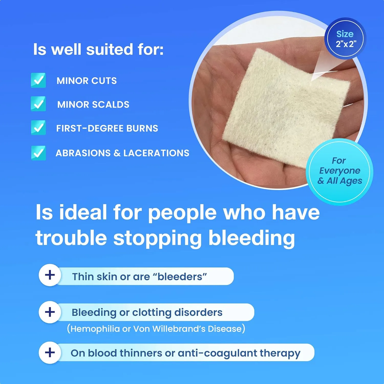High Performance Stop Bleeding Gauze Pads – 10-Pack (2"x2") | Hemostatic Wound Dressing for Cuts & First Aid Kits | Sterile, Drug-Free, Fast Clotting Pads