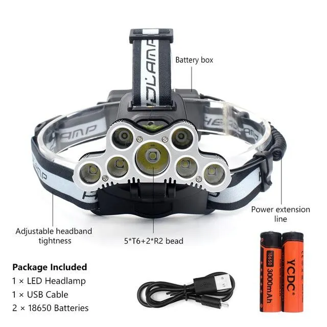 High Power Led Headlamp 3000-6500lm 5/7/9 Led Headlight Cree XML T6 2R2 USB 18650 Battery Head Lamp Lanterns Fishing Light Torch