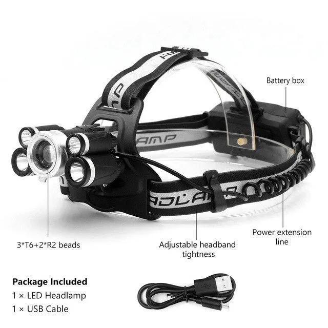 High Power Led Headlamp 3000-6500lm 5/7/9 Led Headlight Cree XML T6 2R2 USB 18650 Battery Head Lamp Lanterns Fishing Light Torch