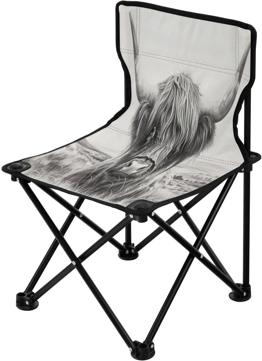 Highland Cow Portable Outdoor Folding Chair Anti-Slip Padded Oxford Cloth Stool Camping Chair Small for Beach Hiking Fishing Gardening Quad Camp Chair