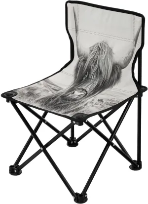 Highland Cow Portable Outdoor Folding Chair Anti-Slip Padded Oxford Cloth Stool Camping Chair Small for Beach Hiking Fishing Gardening Quad Camp Chair