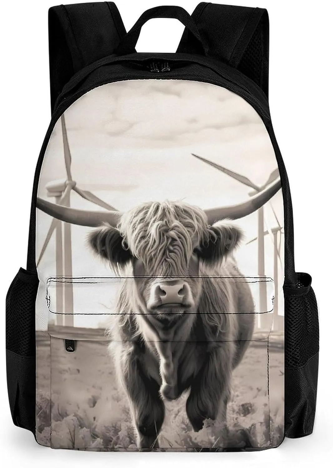 Highland Cow Windmill Laptop Backpack Lightweight Travel Shoulder Bag Casual Daypack for Men Women