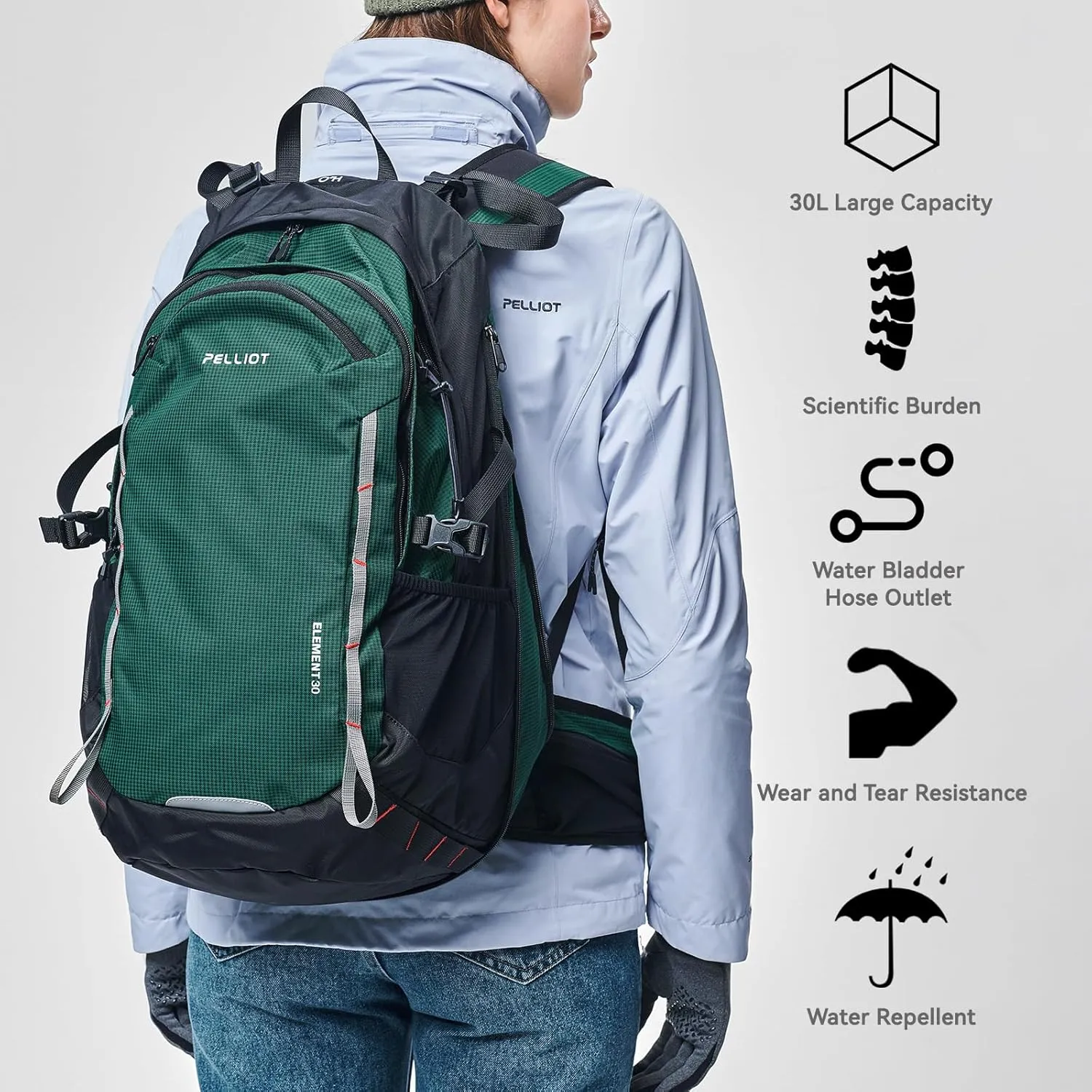 Hiking Backpack 30L Outdoor Camping Back Pack Waterproof Travel Daypack with Rain Cover for Women Men Forest Green
