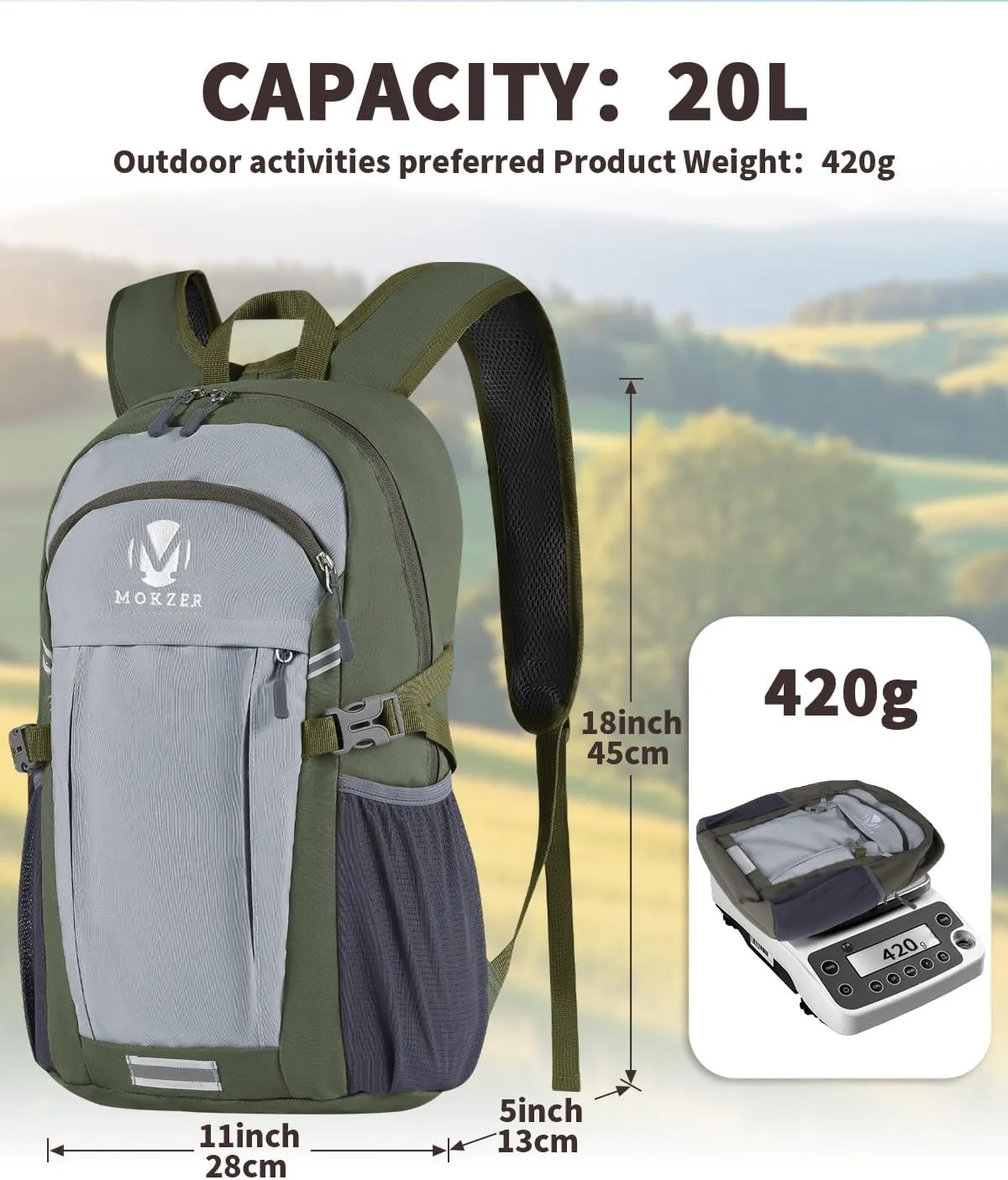 Hiking Backpack Lightweight 20L Water Resistant Shoulder Daypack Women Men for Outdoor,Traveling,Climbing,Camping(Lightblue)