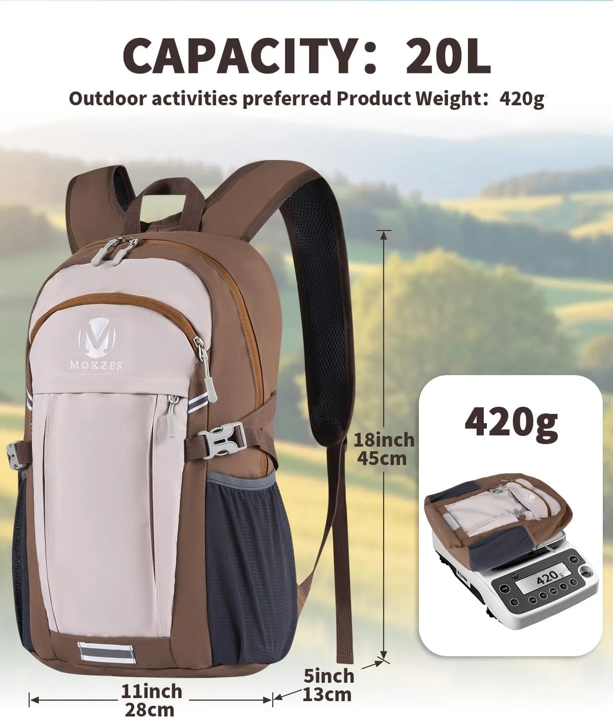 Hiking Backpack Lightweight 20L Water Resistant Shoulder Daypack Women Men for Outdoor,Traveling,Climbing,Camping(Pinkbrown)