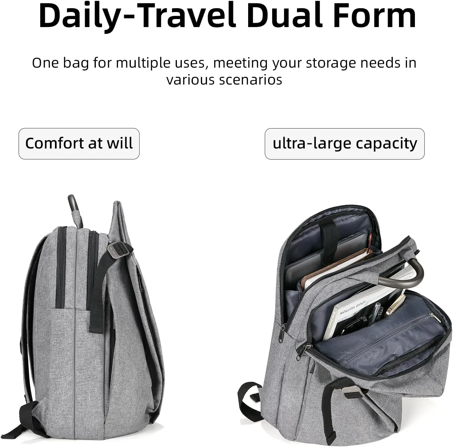Hiking Travel Backpack Lightweight Multifunctional Expandable Nylon Backpack for Men Women Casual Fashions Clothing Daypack Water-Resistant Wear-Resistant Gray