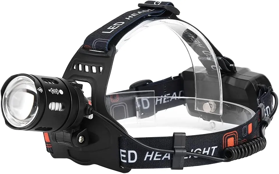 Hilitand P50 LED Headlight Fashlight 3500lm, Large Lens, Adjustable Strap, Lightweight, for Night Running, Walking, Camping, Night Fishing (Black)