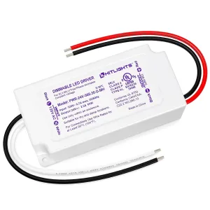 HitLights 60W Dimmable LED Driver, Electronic Transformer, 120V AC to 24V DC Power Supply for LED Strip Light, Low Voltage Lighting Project, Compatible with Lutron Leviton Dimmers, UL Listed, Class 2