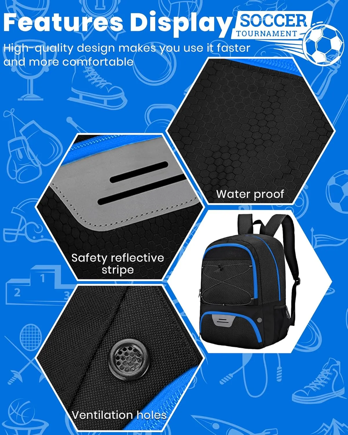HMLIN Soccer Backpack,Basketball Backpack with Ball Compartment &Shoe Compartment,Sports Bag for Basketball,Soccer,Football& Volleyball