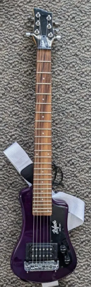 Hofner 6 String Shorty Electric Travel Guitar-Purple w/Gig Bag, Right Handed, (HCT-SH-PU-O)