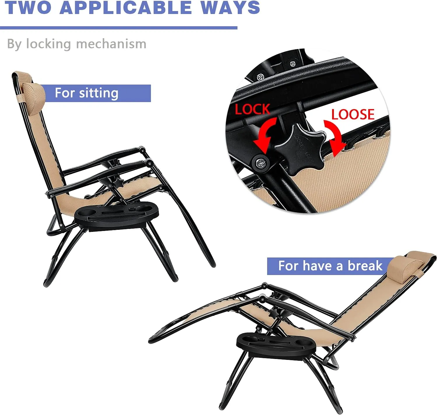 Homall Zero Gravity Chair Adjustable Folding Lawn Lounge Chairs Outdoor Lounge Gravity Chair Camp Reclining Lounge Chair with Pillows for Poolside Backyard and Beach Set of 2 (Cream-Coloured)