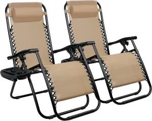 Homall Zero Gravity Chair Adjustable Folding Lawn Lounge Chairs Outdoor Lounge Gravity Chair Camp Reclining Lounge Chair with Pillows for Poolside Backyard and Beach Set of 2 (Cream-Coloured)