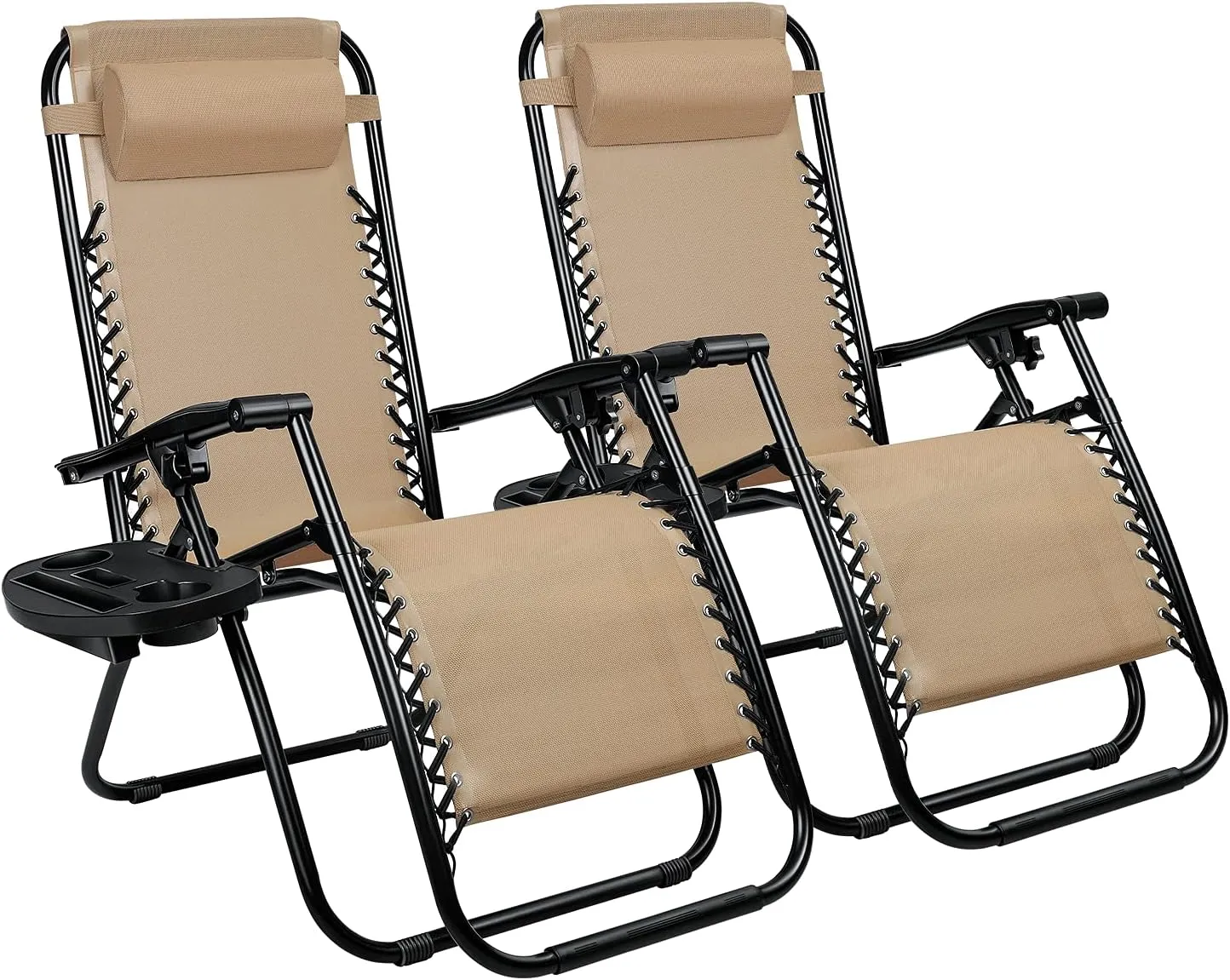Homall Zero Gravity Chair Adjustable Folding Lawn Lounge Chairs Outdoor Lounge Gravity Chair Camp Reclining Lounge Chair with Pillows for Poolside Backyard and Beach Set of 2 (Cream-Coloured)