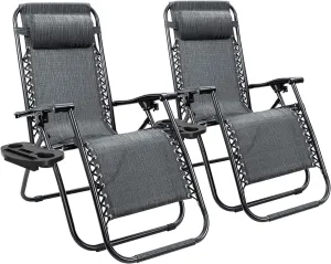 Homall Zero Gravity Chair Adjustable Folding Lawn Lounge Chairs Outdoor Lounge Gravity Chair Camp Reclining Lounge Chair with Pillows for Poolside Backyard and Beach Set of 2 (Double-Gray)