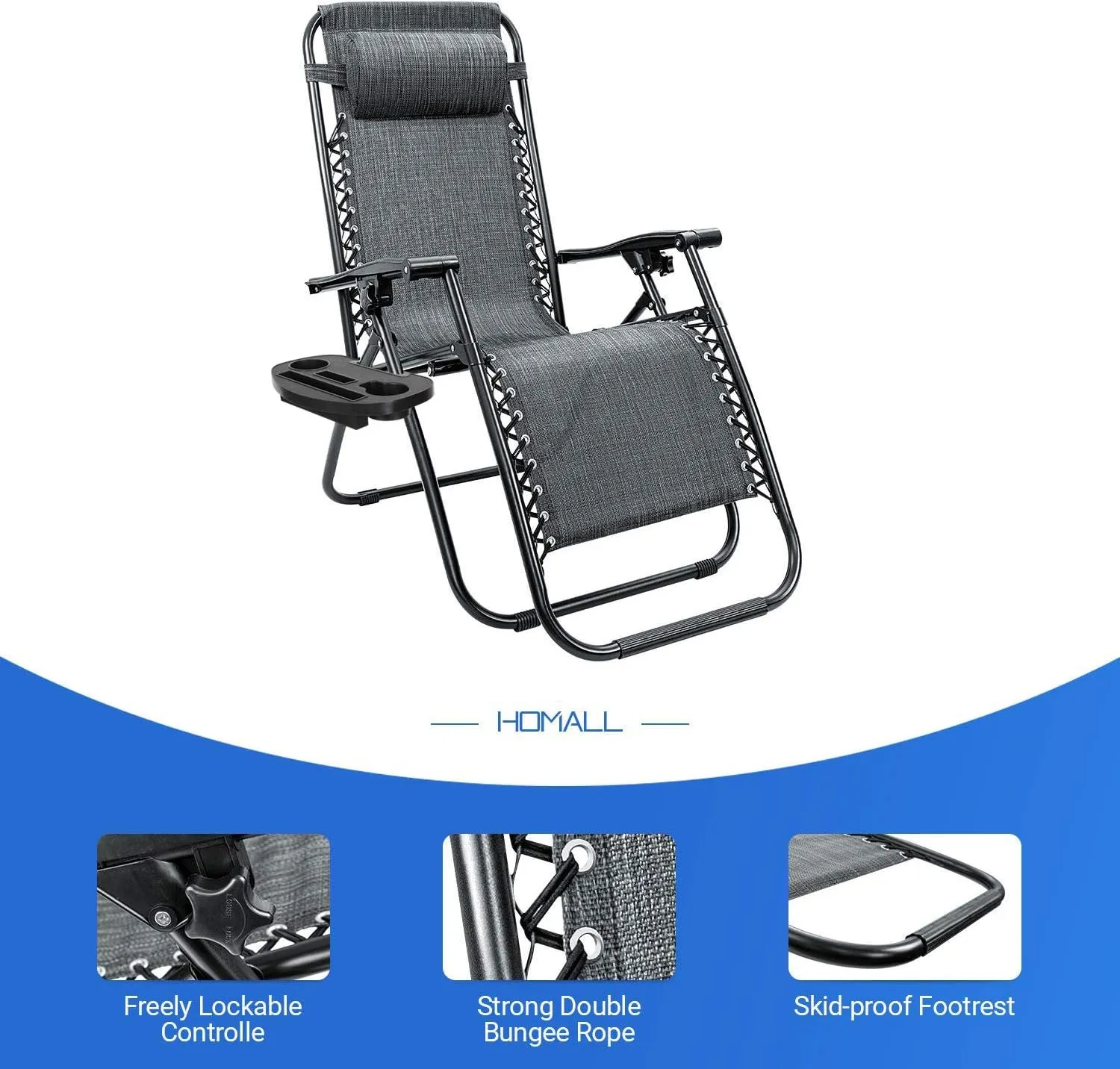 Homall Zero Gravity Chair Adjustable Folding Lawn Lounge Chairs Outdoor Lounge Gravity Chair Camp Reclining Lounge Chair with Pillows for Poolside Backyard and Beach Set of 2 (Double-Gray)