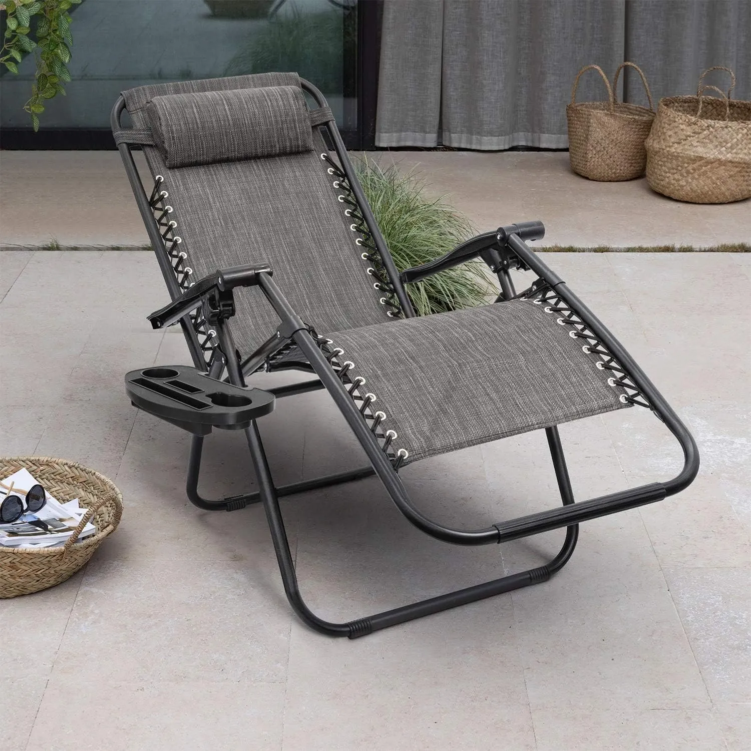 Homall Zero Gravity Chair Adjustable Folding Lawn Lounge Chairs Outdoor Lounge Gravity Chair Camp Reclining Lounge Chair with Pillows for Poolside Backyard and Beach Set of 2 (Double-Gray)