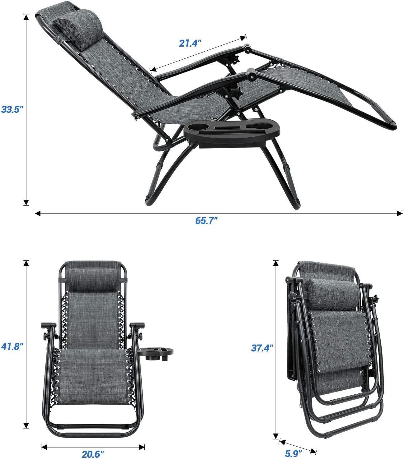Homall Zero Gravity Chair Adjustable Folding Lawn Lounge Chairs Outdoor Lounge Gravity Chair Camp Reclining Lounge Chair with Pillows for Poolside Backyard and Beach Set of 2 (Double-Gray)