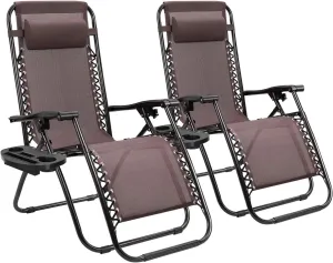 Homall Zero Gravity Chair Patio Folding Lawn Lounge Chairs Outdoor Lounge Gravity Chair Camp Reclining Lounge Chair with Pillows for Poolside Backyard and Beach Set of 2 (Brown)
