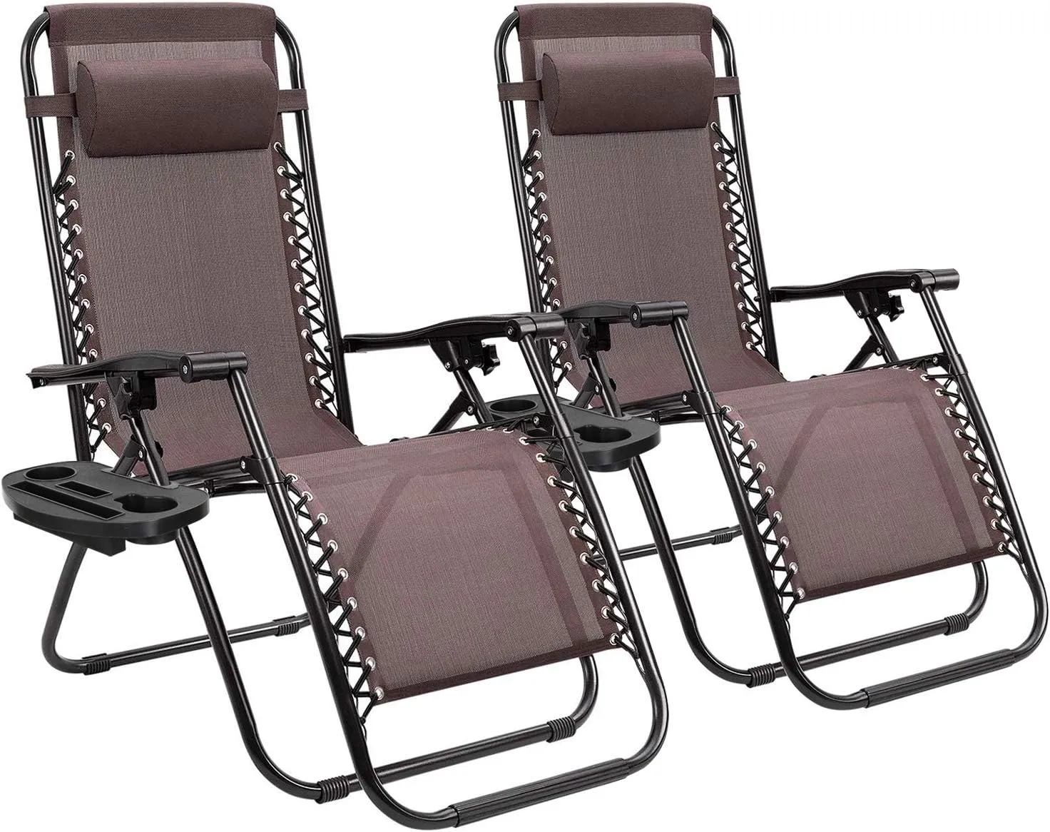 Homall Zero Gravity Chair Patio Folding Lawn Lounge Chairs Outdoor Lounge Gravity Chair Camp Reclining Lounge Chair with Pillows for Poolside Backyard and Beach Set of 2 (Brown)