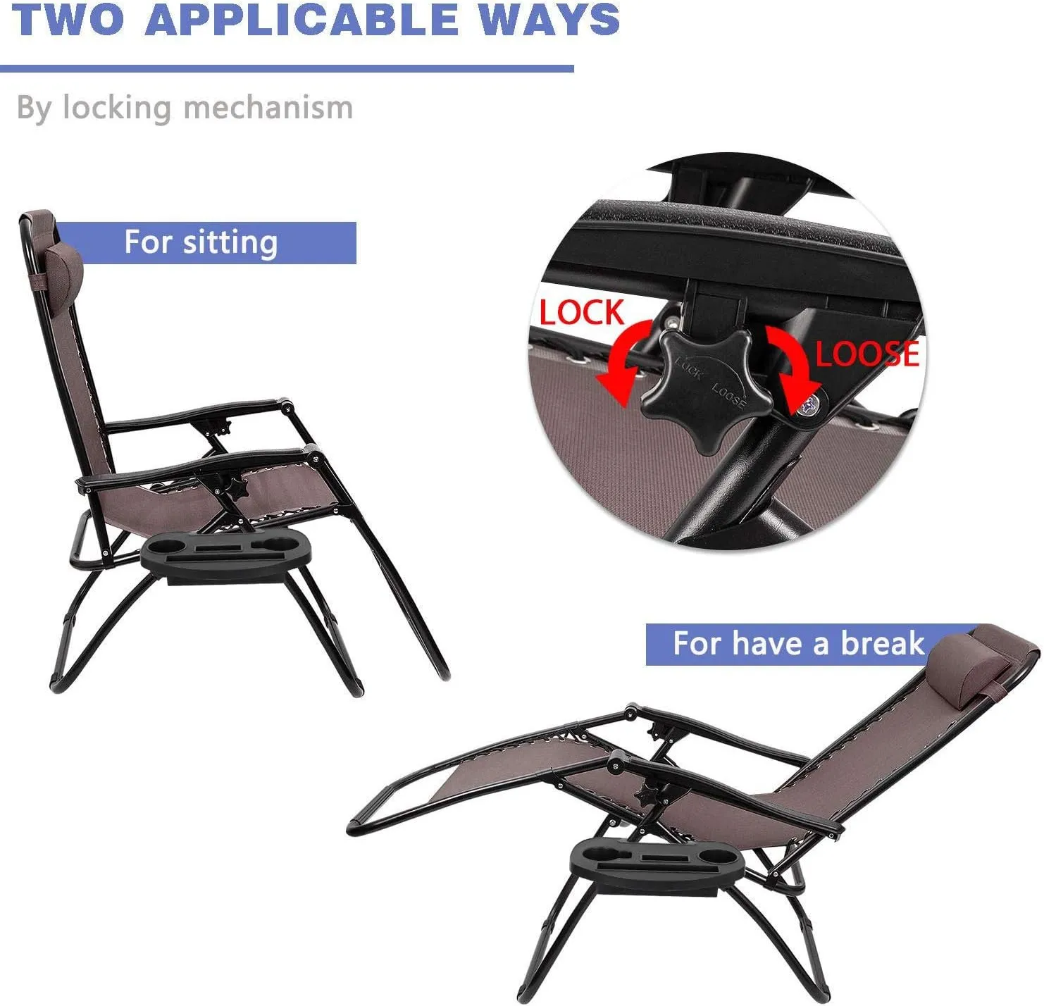 Homall Zero Gravity Chair Patio Folding Lawn Lounge Chairs Outdoor Lounge Gravity Chair Camp Reclining Lounge Chair with Pillows for Poolside Backyard and Beach Set of 2 (Brown)