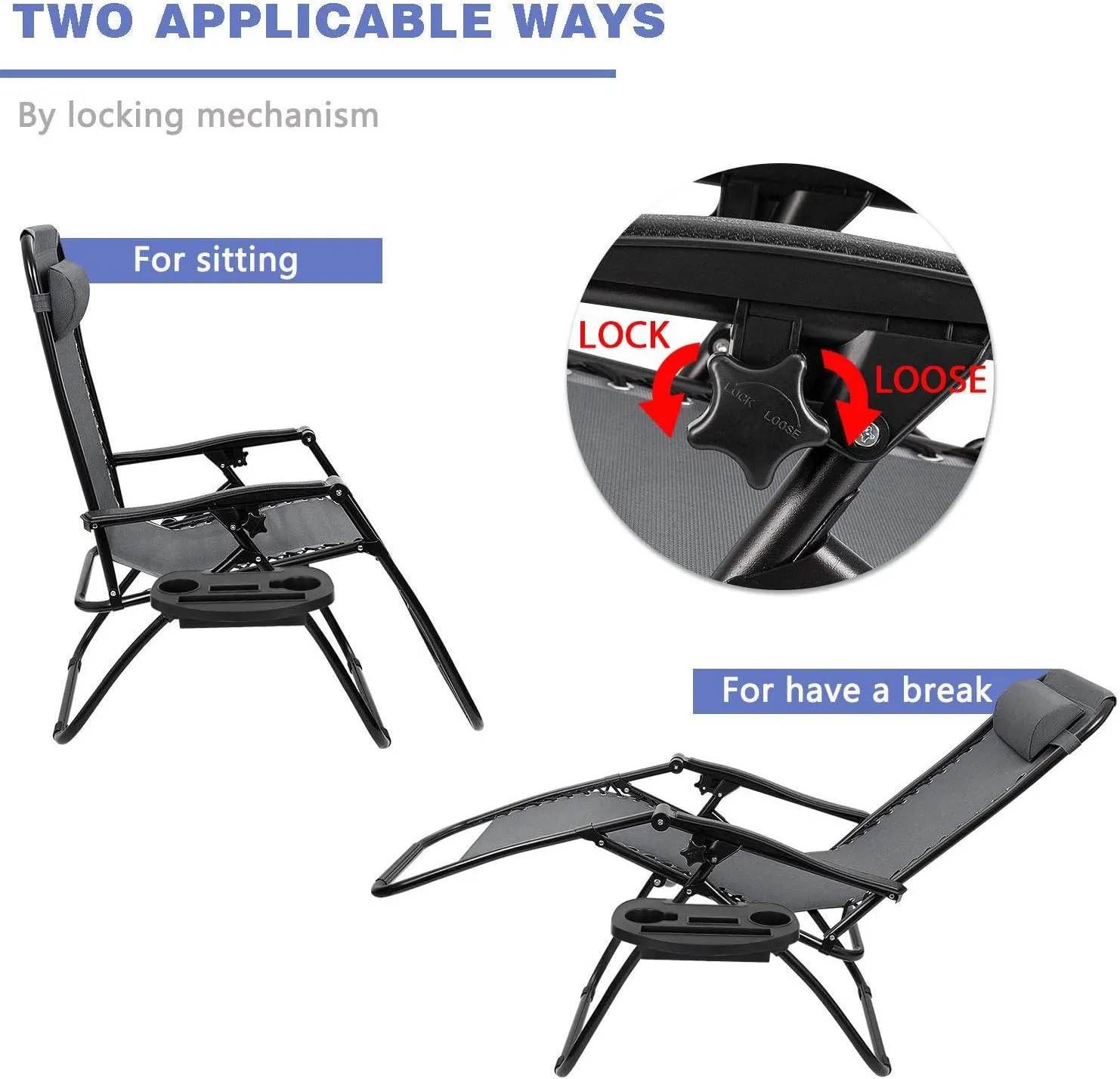 Homall Zero Gravity Chair Patio Folding Lawn Lounge Chairs Outdoor Lounge Gravity Chair Camp Reclining Lounge Chair with Pillows for Poolside Backyard and Beach Set of 2 (Gray)