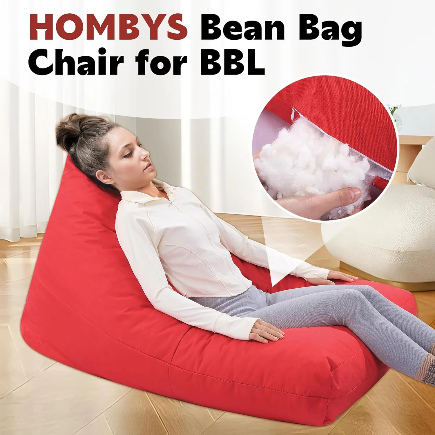 HOMBYS BBL Chair with Hole,Brazilian Butt Lift Pillow,BBL Bean Bag Chair with Filling,Stuffed Floor Sofa Couch for BBL Surgery,Shredded Foam Filling,Couch Sofa for BBL Sitting Sleeping,Red