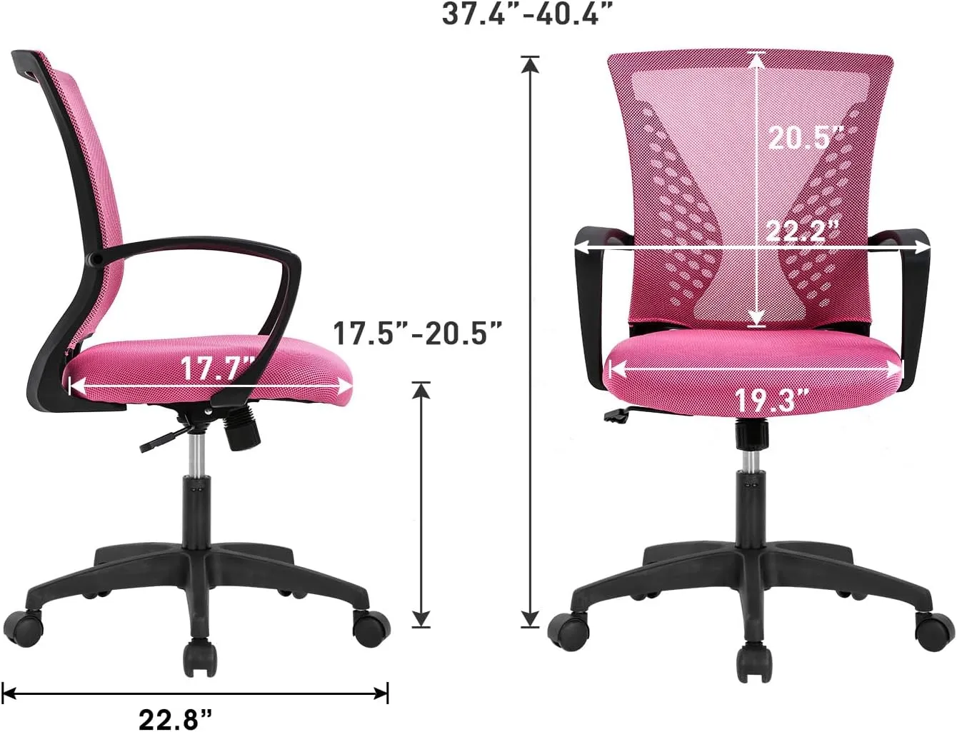Home Office Chair Mid Back PC Swivel Lumbar Support Adjustable Desk Task Computer Ergonomic Comfortable Mesh Chair with Armrest (Pink)