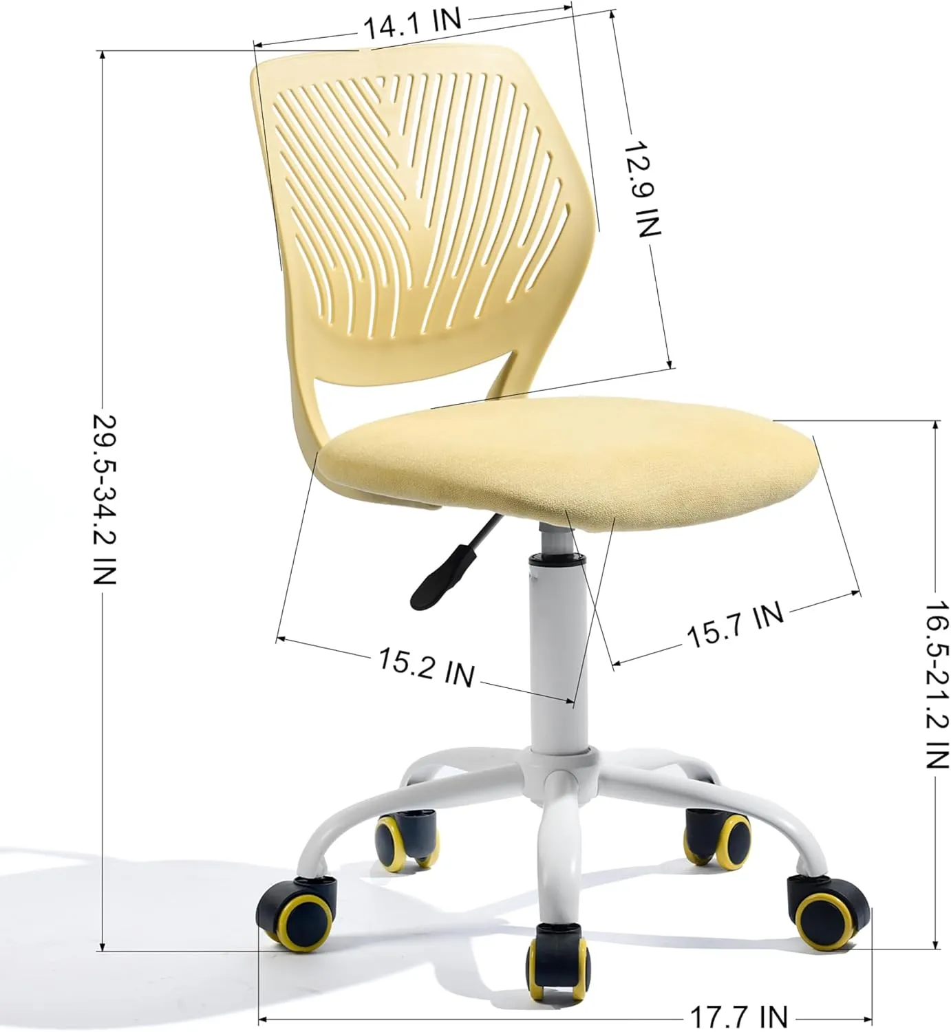 Homy Casa Armless Home Office Desk Chair, Colorful Task Chair with Soft Mesh Padded Cushion, Height Adjustable Swivel Study Computer Chair for for Girls Boys Teens (Yellow, 1PC)