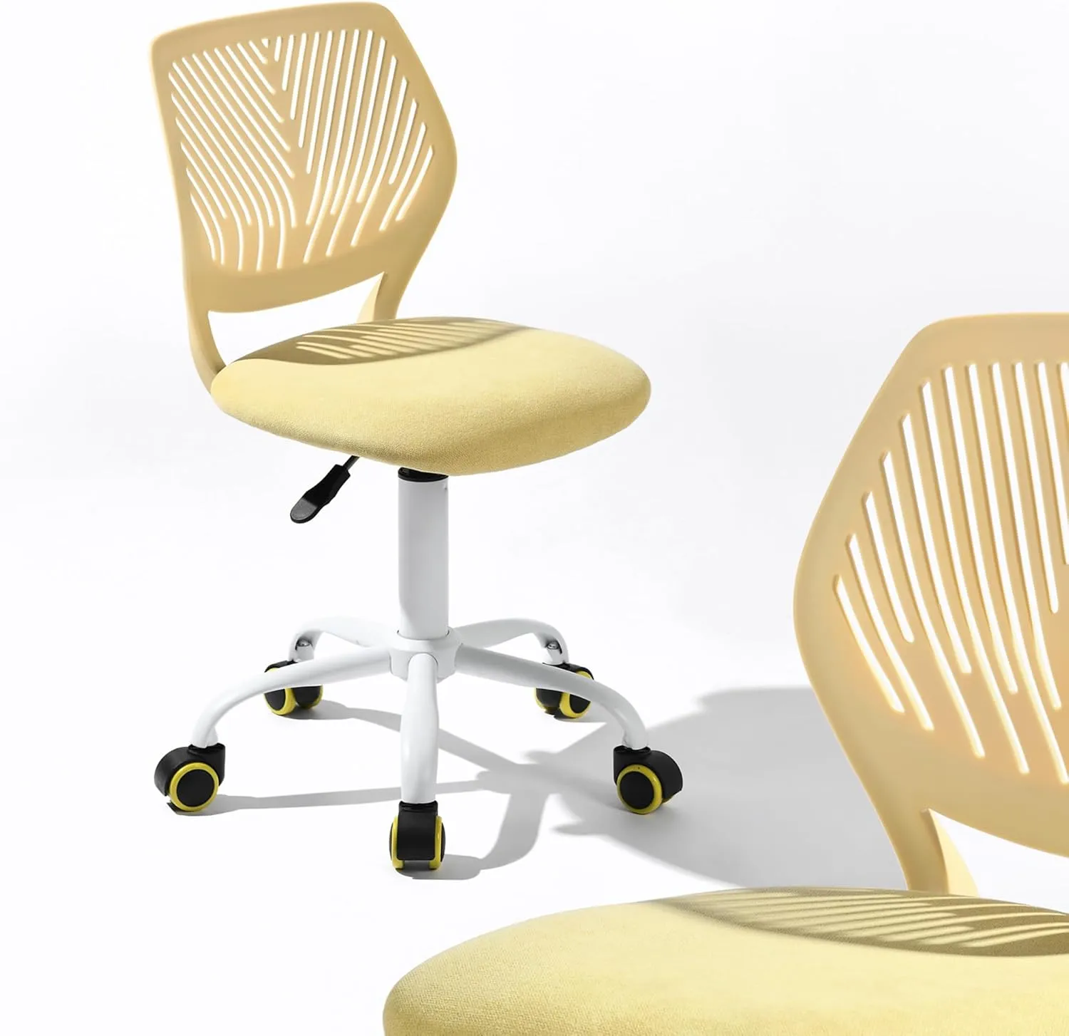 Homy Casa Armless Home Office Desk Chair, Colorful Task Chair with Soft Mesh Padded Cushion, Height Adjustable Swivel Study Computer Chair for for Girls Boys Teens (Yellow, 1PC)