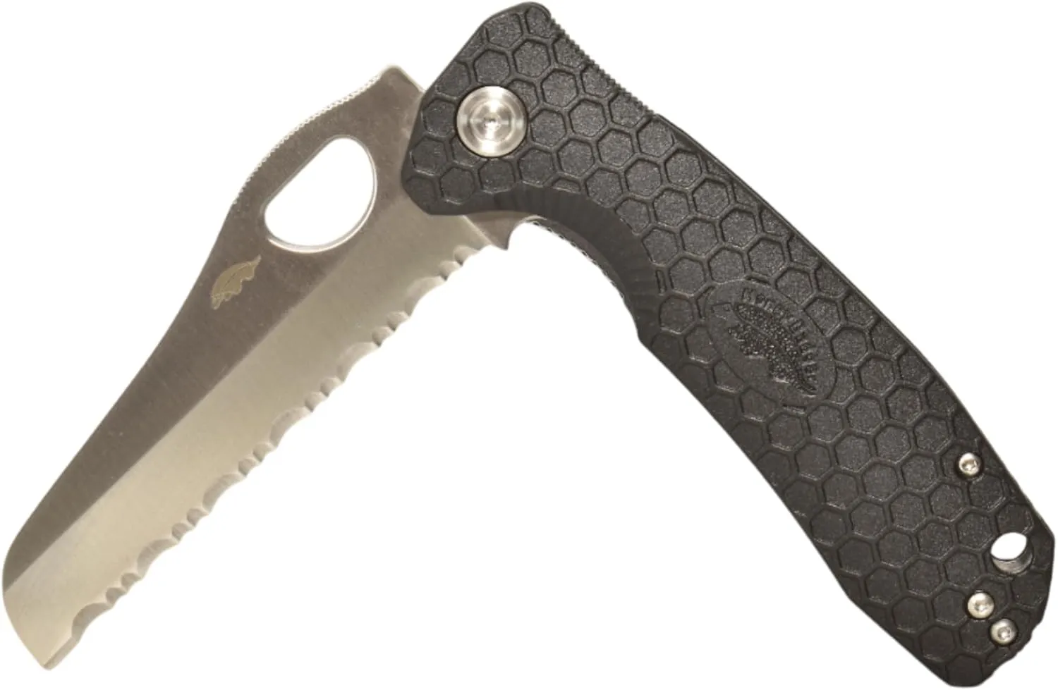 Honey Badger Lightweight Rescue Knife with 3.66" Stainless Steel Serrated Sheepfoot Blade and High Performance FRN Handle - Black