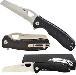Honey Badger Lightweight Rescue Knife with 3.66" Stainless Steel Serrated Sheepfoot Blade and High Performance FRN Handle - Black